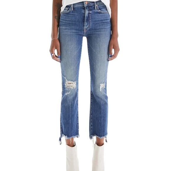 Mother The Insider Crop Step Chew Dancing On Coals Distressed Cropped Blue 28 - Picture 1 of 7